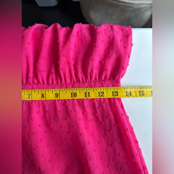 Lulus Tiers and Applause Hot Pink Swiss Dot Tie-Back Tiered Midi Dress Sz S - Picture 12 of 13